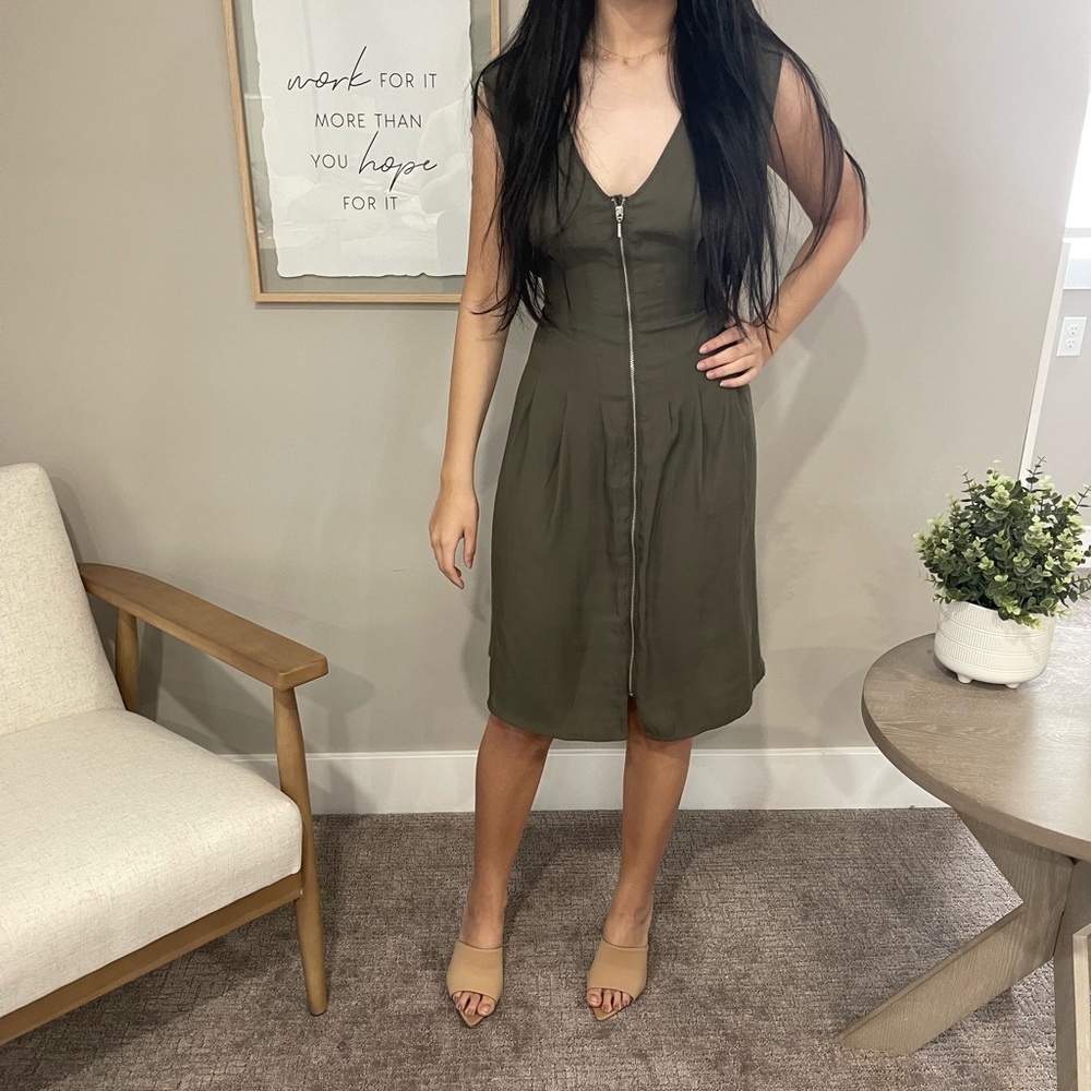 Army Green Zip Up Dress